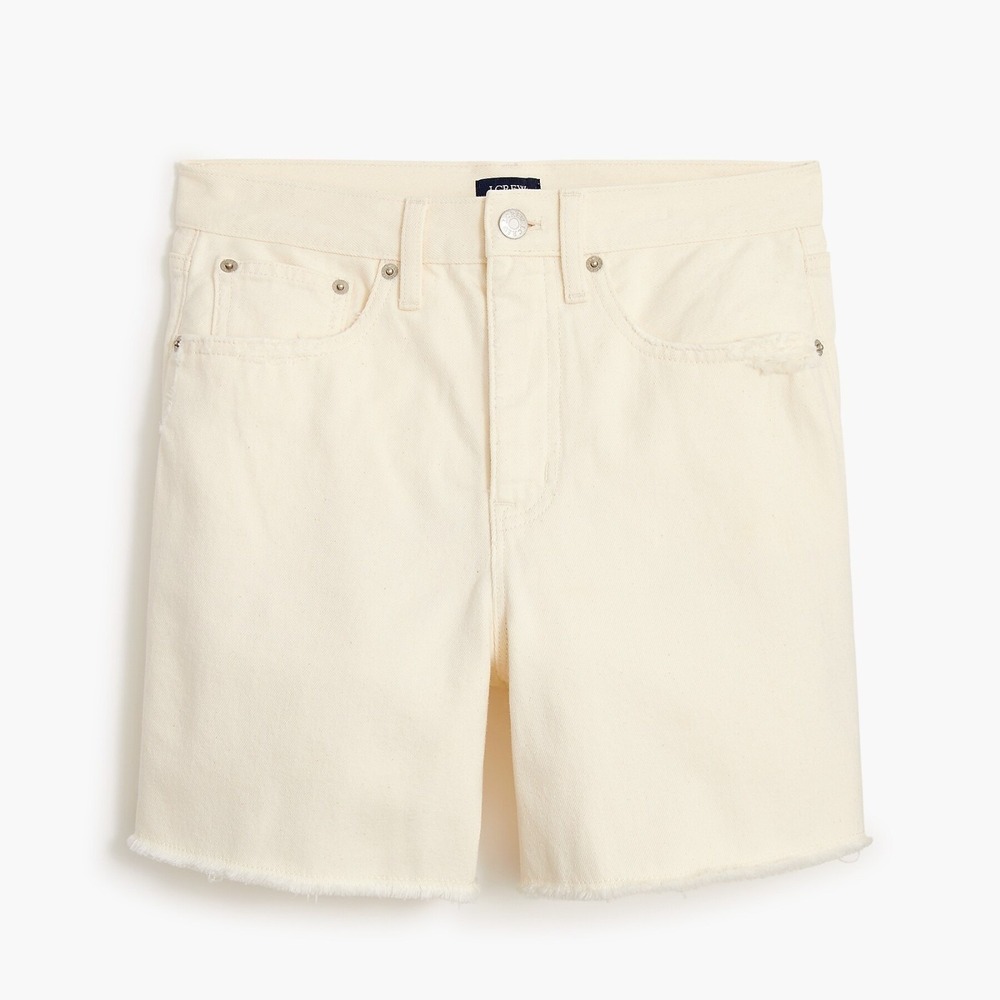 J Crew Womens Ivory Ecru high-rise relaxed Cotton Distressed denim short Size 33